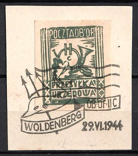 1943 20f Woldenberg, Poland, POCZTA OB.OF.II C, WWII Camp Post, Official Stamp (Full Set, On piece, Commemorative Cancellation)