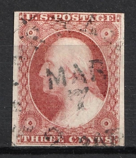 1851 3c Washington, United States, USA