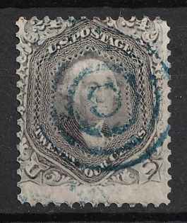 1862 24c Washington, United States, USA (Grayish Liliac, SHIFTED Perforation, Blue Cancellation)