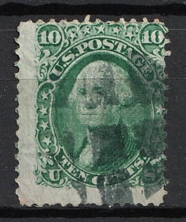 1868 10c Washington, United States, USA (SHIFTED Perforation, Green)