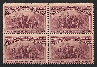 1893 2c Columbian Exposition Issue, United States, USA, Block of Four (Gray Violet)