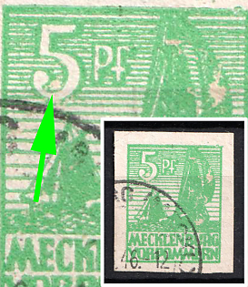 1945 5pf Mecklenburg-Vorpommern, Soviet Russian Zone of Occupation, Germany (Oval white fleck toward inside of arc in the '5')