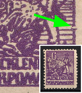 1945 6pf Mecklenburg-Vorpommern, Soviet Russian Zone of Occupation, Germany (Picture frame broken on the right)