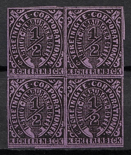 1862 Hamburg, Germany Local Post, Private City Mail, Block of Four
