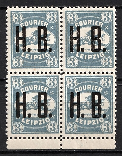 1893 Leipzig, Germany Local Post, Private City Mail, Block of Four (Margin)