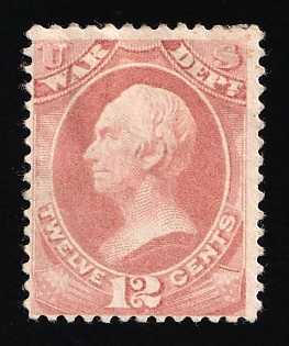 1873 12c Clay, Official Mail Stamp 'War', United States, USA (Rose)