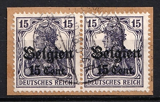 1916-18 15c Belgium on piece, German Occupation, Germany, Pair (Signed)