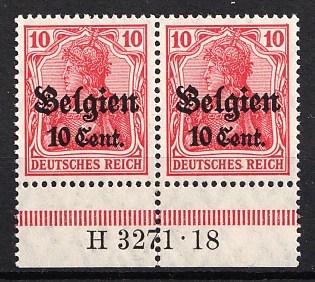 1916-18 10c Belgium, German Occupation, Germany, Pair (Margin, Plate Numbers, Signed)