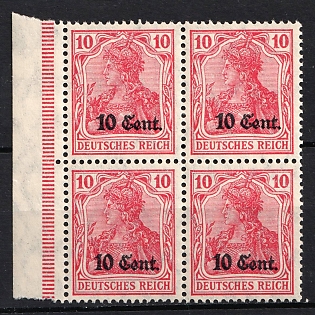 1916 10c Western Lands, German Occupation, Germany, Block of Four (Margin, Signed)