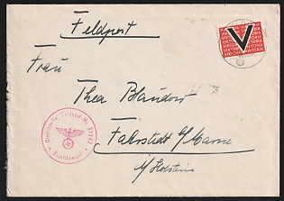 Third Reich, Germany, Military Mail Field Post Feldpost Cover franked with Red, White and Black "V" Victoria Vignette, Field Post Number 31242