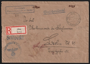 1942 (21 Jun) Third Reich, Germany, Military Mail Field Post Feldpost, Registered Cover from Post Office Liepaja, Ostland (Latvia) to Berlin (Germany), Navy High Command, Department Field Post Number M 09 880