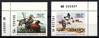 1987-88 Idaho State Duck Stamps, United States Hunting Permit Stamps (Corner Margins, Plate Numbers)