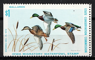 1972 1d Iowa State Duck Stamp, United States Hunting Permit Stamp