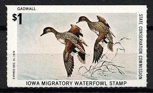1974 1d Iowa State Duck Stamp, United States Hunting Permit Stamp