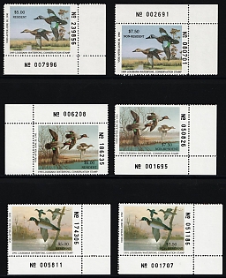 1988-91 Louisiana State Duck Stamps, United States Hunting Permit Stamps (Corner Margins, Plate Numbers)