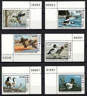 1986-91 Maine State Duck Stamps, United States Hunting Permit Stamps (Corner Margins, Plate Numbers)