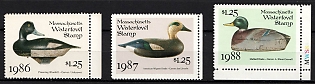1986-88 1.25d Massachusetts State Duck Stamps, United States Hunting Permit Stamps (Margins)