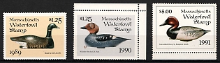 1989-91 1.25d Massachusetts State Duck Stamps, United States Hunting Permit Stamps (Margins)
