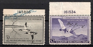 1950-56 2d Hunting Permit Stamps, United States, USA  (Margins, PLate Numbers)
