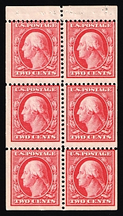 1908 2c Washington, United States, USA, Booklet Pane of Six (Margin)