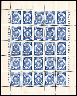 1945 25pf Dachau - Allach, Poland, DP Camp, Displaced Persons Camp, Full Sheet