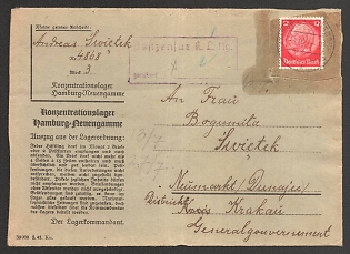 1941 (3 Aug) Concentration Camp Hamburg - Neuengamme, Germany, Cover from Hamburg (Bergedorf) to Krakow (Poland) franked with 12pf