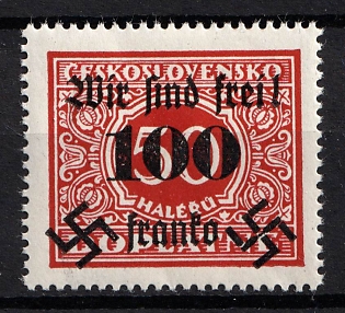 1938 100h on 50h Occupation of Rumburg, Sudetenland, Germany (Signed)