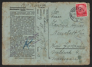 Concentration Camp Mauthausen/Gusen, Germany, Cover from Sankt Georgen an der Gusen franked with 12pf