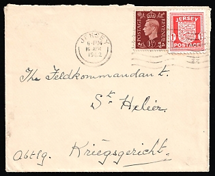 1942 (16 Apr) Jersey, German Occupation, Germany, Cover to Jersey franked with 1P and 1.5p British stamp