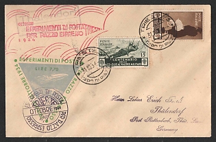 1934 (31 Oct) 'Mail Experiments for Express Rocket', Italy, Gerhard Zucker Pioneer Rocket Mail, Postcard from Trieste (Italy) to Thalendorf (Germany) franked with 10c, 15c, 5l, 7.70l (Commemorative Postmarks, Signed)