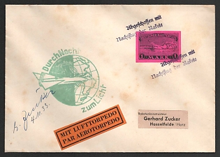 1933 (4 Nov) 'Shot Down with a Night Flight of the Rocket' Hasselfelde, Germany, Gerhard Zucker Pioneer Rocket Mail, Airmail Torpedo Cover to Hasselfelde-Harz franked with 1m (Commemorative Postmarks, Signed)