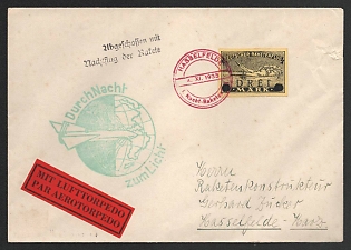 1933 (4 Nov) '1st Night Rocket Launch', 'Shot Down with a Night Flight of the Rocket', Hasselfelde, Germany, Gerhard Zucker Pioneer Rocket Mail, Airmail Torpedo Cover to Hasselfelde-Harz franked with 2m (Commemorative Postmarks)