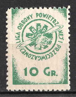 1928 10gr Warsaw, Poland, 'L. O. P. P' (Airborne and Antigas Defence League), Revenue (SHIFTED Perforation)