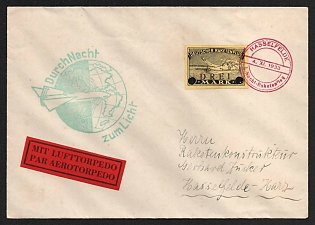 1933 (4 Nov) '1st Night Rocket Launch', Hasselfelde, Germany, Gerhard Zucker Pioneer Rocket Mail, Airmail Torpedo Cover to Hasselfelde-Harz franked with 2m (Commemorative Postmark)