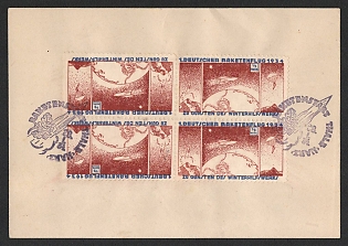 1934 (28 Jan) 1/2m on Piece Hasselfelde-Harz, Germany, Gerhard Zucker Pioneer Rocket Mail, Tete-beche Block of Four (Commemorative Postmarks)