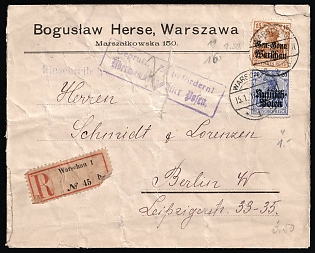 1917 (15 Jan) Poland, German Occupation, Germany, Censored Registered Cover from Warsaw to Berlin franked with 15pf and 20pf
