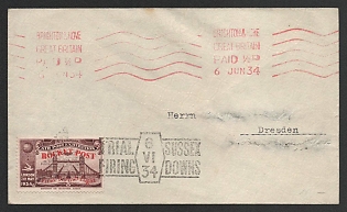 1934 (6 Jun) 'First British Flight', 'Trial Sussex Firing Downs', Great Britain, Gerhard Zucker Pioneer Rocket Mail Cover from Brighton (Great Britain) to Dresden (Germany) (Signed)