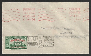 1934 (6 Jun) 'First British Flight', 'Trial Sussex Firing Downs', Great Britain, Gerhard Zucker Pioneer Rocket Mail Cover from Brighton (Great Britain) to Dresden (Germany) (Signed)