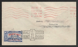 1934 (6 Jun) 'First British Flight', 'Trial Sussex Firing Downs', Great Britain, Gerhard Zucker Pioneer Rocket Mail Cover from Brighton (Great Britain) to Dresden (Germany) (Signed)