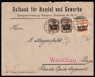 1917 (24 Jun) Poland, German Occupation, Germany, Commercial Cover to Praga (District of Warsaw) franked with 7.5pf and pair of 3pf