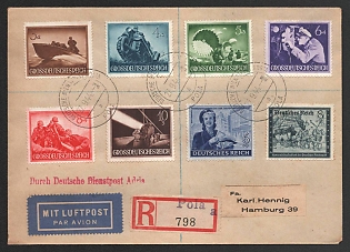 1944 (27 Sep) Third Reich, Germany, Adriatic Sea German Official Post, Registered Airmail Cover from Pula (Croatia) to Hamburg franked with 3pf, 4pf, 5pf, 2 x 6pf, 2 x 8pf, 10pf
