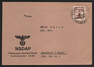 1943 (14 Apr) Third Reich, Germany, Official NSDAP Cover from Saalfeld to Halle (Saale) franked with 3pf