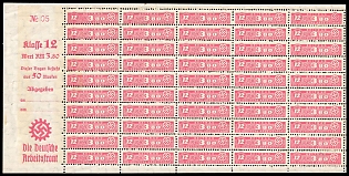 1933-1945 RM the German Labor Front, Complete Sheet, Third Reich Nazi Germany Revenue Stamp