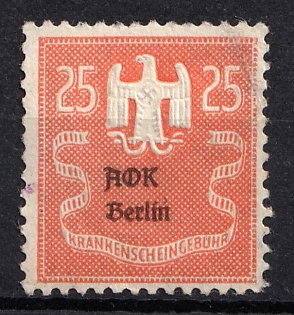 1933-1945 25 Sickness Certificate Fees, Rare, Third Reich Nazi Germany Revenue Stamp