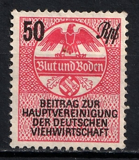 1933-1945 50Rpf Contribution to the Main Association of German Livestock Industry, Rare, Third Reich Nazi Germany Revenue Stamp