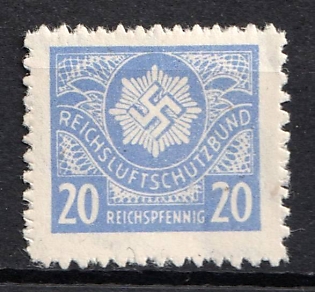 1933-1945 20Rpf Reichs Air Protection League, Reich Air Defense League, Third Reich Nazi Germany Revenue Stamp