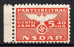 1933-1945 5.40RM N.S.D.A.P. Party Contribution Quarterly, NSDAP, Third Reich Nazi Germany Revenue Stamp