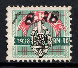 1938 90RM NSKOV 1938, NSKOV National Socialist War Victim's Care, Third Reich Nazi Germany Revenue Stamp