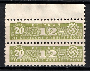 1933-1945 12RM Contribution the German Labor Front, Insurance, Third Reich Nazi Germany Revenue Stamp