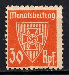 1933-1945 30Rpf Monthly Contribution, Membership, Third Reich Nazi Germany Revenue Stamp